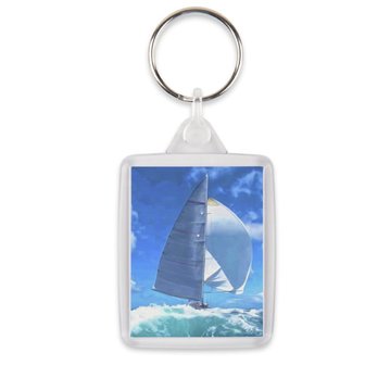 Transparent key ring in plexiglass! - sailboat at sea