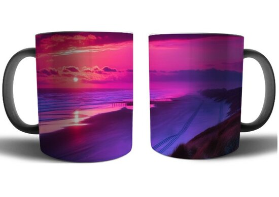 tasses - beau coucher de soleil - tasse à café - sachet de thé - sachet de café - lait au chocolat - souvenirs maritimes - cadeau photo - souve