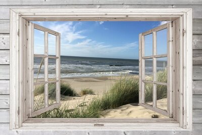 cartel de jardín con un hermoso paisaje de dunas - recuerdos de vacaciones en el mar - recuerdos del mar