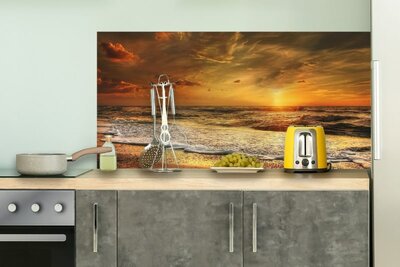 fotobehang van een prachtige zonsondergang boven zee - souvenirs from the sea - zee - Nu met 20% korting