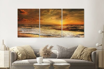 zonsondergang op zee -  meerluik - canvas - wanddecoratie -  Strand en zee - Kamer decoratie accessoires - Schilderijen woonkamer zonsondergang