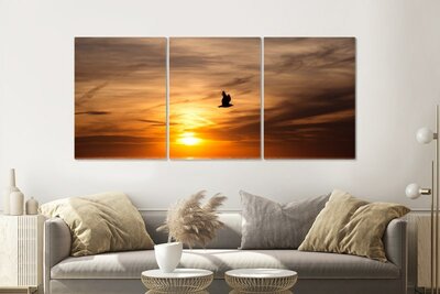  Canvas Schilderij Drieluik - zonsondergang op zee - Foto Op Canvas - Canvas Print