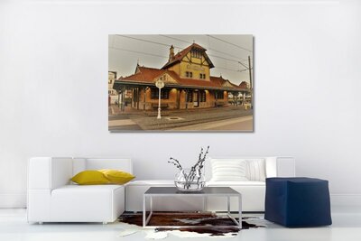 De Haan tramstation - canvas - full colour - Historisch Gebouw -  Foto op Canvas Schilderij (Wanddecoratie op Canvas) - souvenirs De Haan - fot