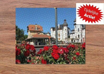 puzzle - 500 pieces - De Haan aan zee - De Haan tram station - Historic building in De Haan - souvenirs from the sea - photo gift - jigsaw puzz