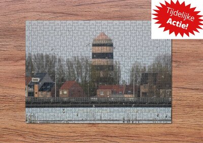 Bredene: puzzel - 500 stukjes - watertoren - spuikom -souvenirs from the sea - fotocadeau - legpuzzel - fotopuzzels - doos met bedrukte sle