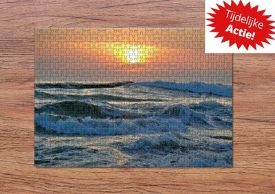 Puzzle 500 Teile – mit wunderschöner bedruckter Box – Sonnenuntergang am Meer – Wellen – Souvenirs aus dem Meer – Fotogeschenk