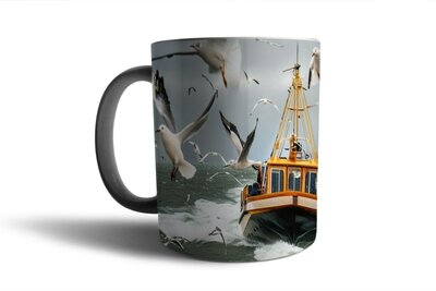 Becher - Kaffeebecher - Boot - Möwen - Meer - Tassen - 350 ml - Tasse - Kaffeebecher - Teebecher