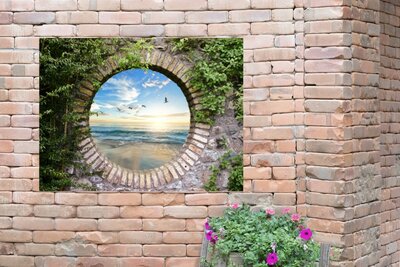 Meerblick – Gartenposter Durchsichtig – Strand – Natur – Meer – Gartendekoration – Gartentuch – Gartenmalerei im Freien – Zaundekoration