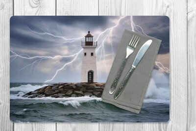 Placemats rugged landscape with the lighthouse and the raging sea - plastic placemats - DIN A3 - maritime souvenirs - souvenirs from the sea