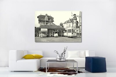 De Haan - photo on canvas - historical photo of the tram station in De Haan - souvenirs De Haan - photo gift De Haan - wall decoration