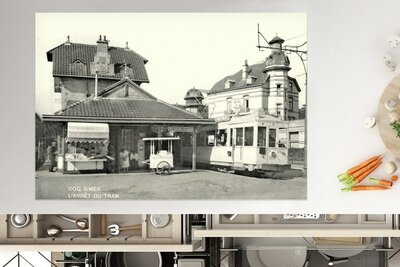 De Haan aan zee - inductie beschermer - historische foto van tramstation in De Haan - souvenirs De Haan aan zee - Afdekplaat Inductie - Kookpla