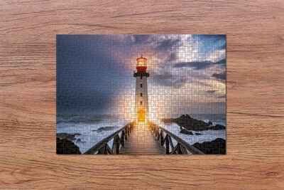 puzzel - Vuurtoren in wilde zee - 500 puzzelstukjes - legpuzzel - Puzzel met doos - fotocadeau - fotopuzzel - souvenirs from the sea