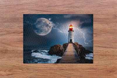 puzzle with a beautiful night seascape - 500 pieces - jigsaw puzzles - lighthouse - sea - maritime - souvenirs from the sea