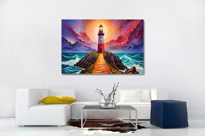 Quadro su tela Faro in mezzo al mare in tempesta - decorazione murale - Foto su tela - lussuosa decorazione murale Soggiorno - souvenir dal mar