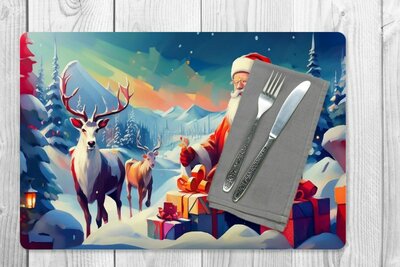 kerst placemats - kerstdecoratie - kerst placemats - 40 x 30 cm - Kerstman - Rendieren - winterlandschap - kerstdiner - onderlegger