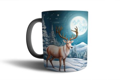 Tazza di Natale - tazze - Babbo Natale, una renna e regali in un paesaggio innevato - Natale - regalo di Natale - regalo fotografico di Natale 