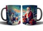 Fiesta de Navidad - Taza con renos y Papá Noel en un paisaje nevado - Ambiente navideño - Chocolate caliente - Taza de café navideña - Taza nav_